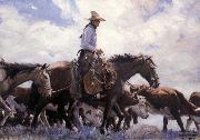 W.H.D. Koerner The Stood There Watching Him Move Across the Range,Leading His Pack Horse oil painting artist